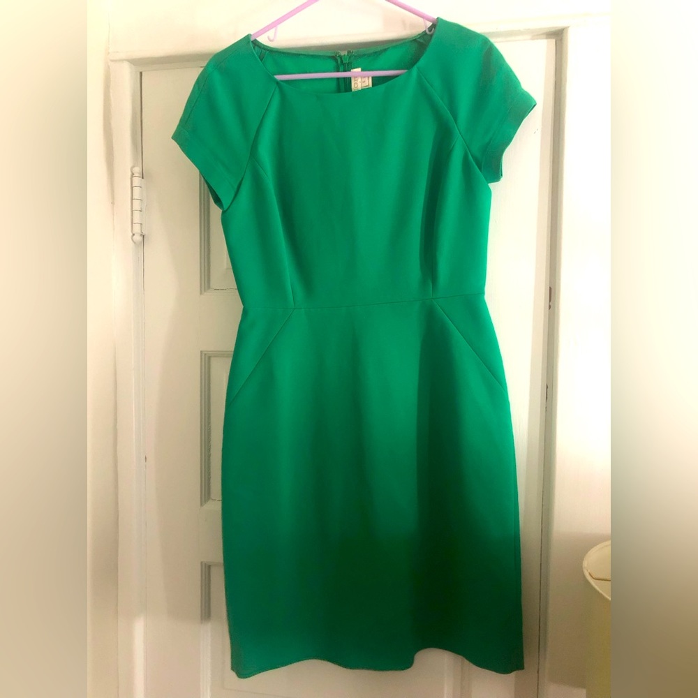Emerald green cap sleeve sheath dress. J. Crew size 6.